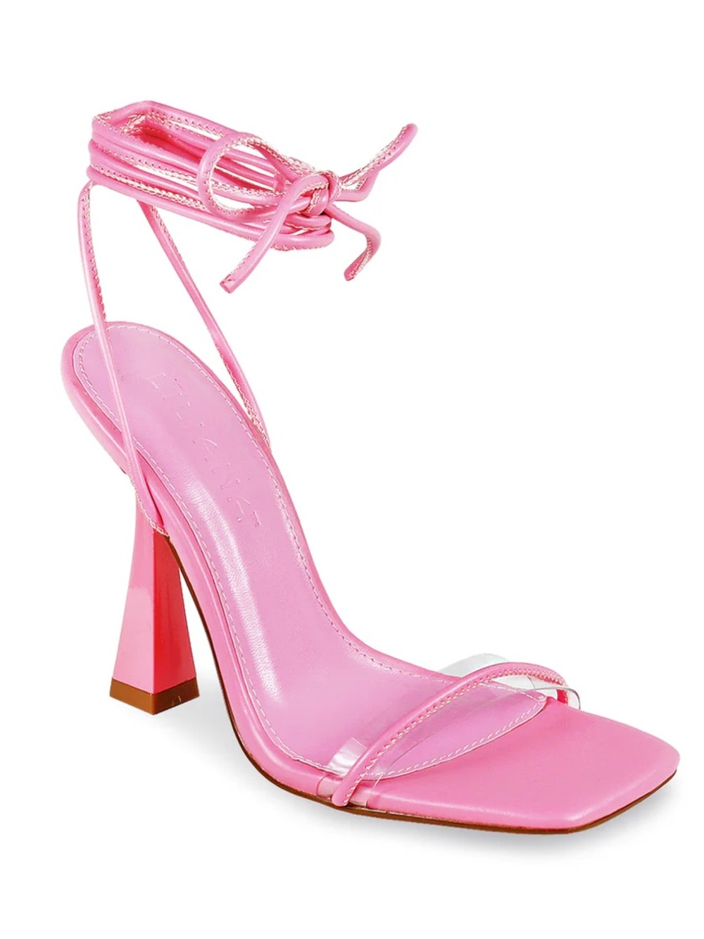 Liliana ambush ankle strap lace up clear flare pumps heels pink 9